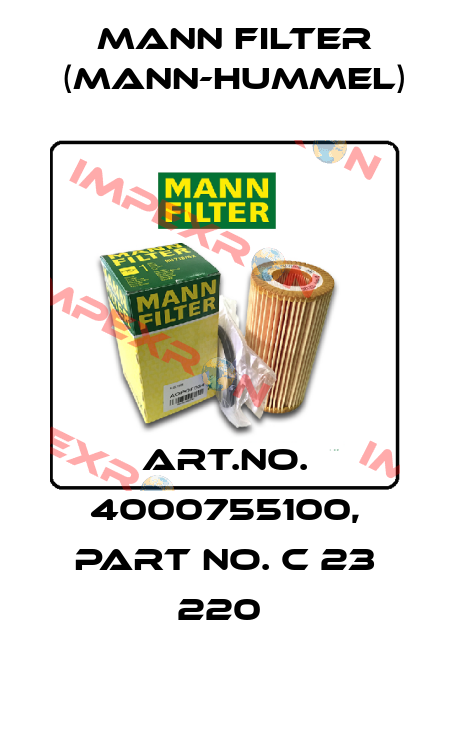 Art.No. 4000755100, Part No. C 23 220  Mann Filter (Mann-Hummel)
