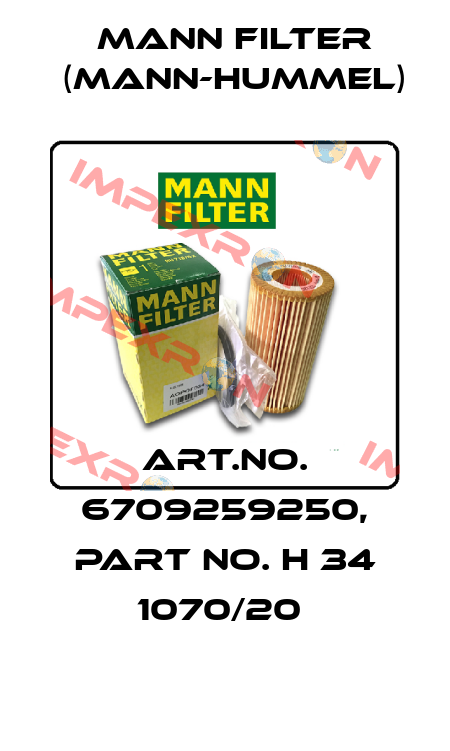 Art.No. 6709259250, Part No. H 34 1070/20  Mann Filter (Mann-Hummel)