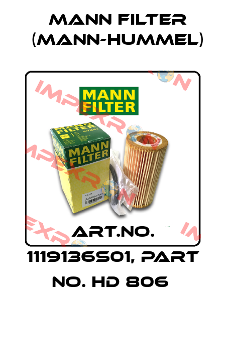 Art.No. 1119136S01, Part No. HD 806  Mann Filter (Mann-Hummel)