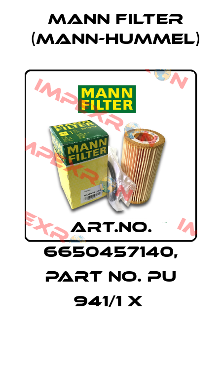 Art.No. 6650457140, Part No. PU 941/1 x  Mann Filter (Mann-Hummel)