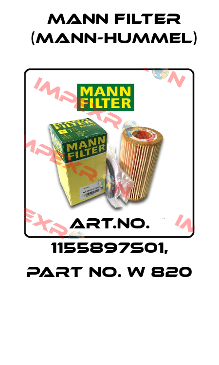 Art.No. 1155897S01, Part No. W 820  Mann Filter (Mann-Hummel)