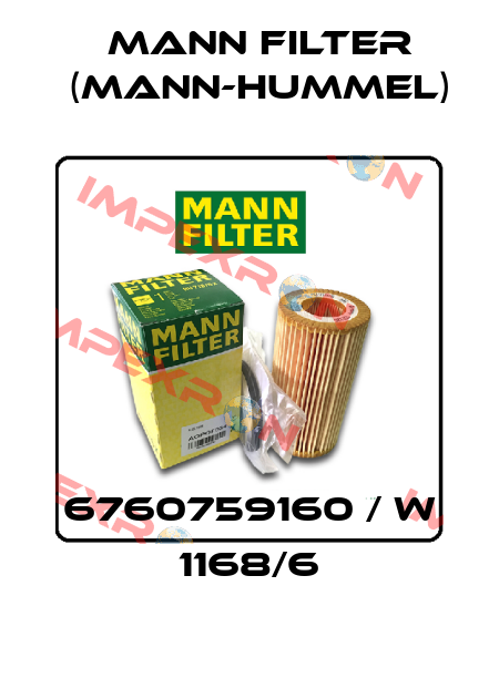 6760759160 / W 1168/6 Mann Filter (Mann-Hummel)