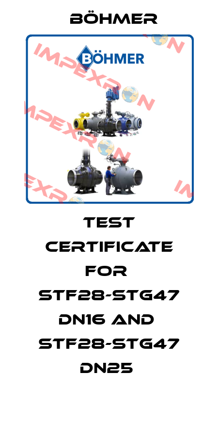 Test certificate for  STF28-STG47 DN16 and  STF28-STG47 DN25  Böhmer