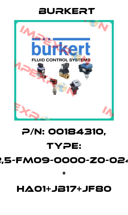 P/N: 00184310, Type: 6511-H02,5-FM09-0000-Z0-024/BA-AA * HA01+JB17+JF80 Burkert