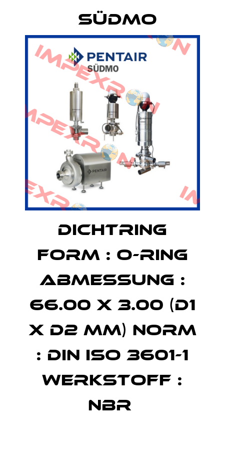 DICHTRING FORM : O-RING ABMESSUNG : 66.00 X 3.00 (D1 X D2 MM) NORM : DIN ISO 3601-1 WERKSTOFF : NBR  Südmo