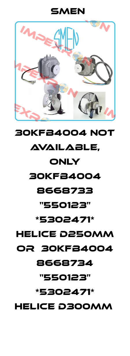 30KFB4004 not available, only 30KFB4004 8668733 "550123" *5302471* HELICE D250MM or  30KFB4004 8668734 "550123" *5302471* HELICE D300MM  Smen