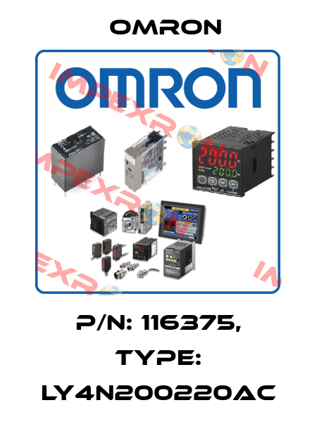 P/N: 116375, Type: LY4N200220AC Omron