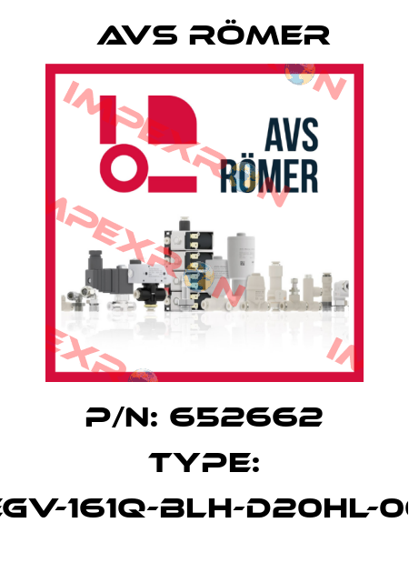P/N: 652662 Type: EGV-161Q-BLH-D20HL-00 Avs Römer