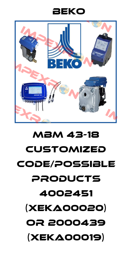 MBM 43-18 customized code/possible products 4002451 (XEKA00020) or 2000439 (XEKA00019) Beko