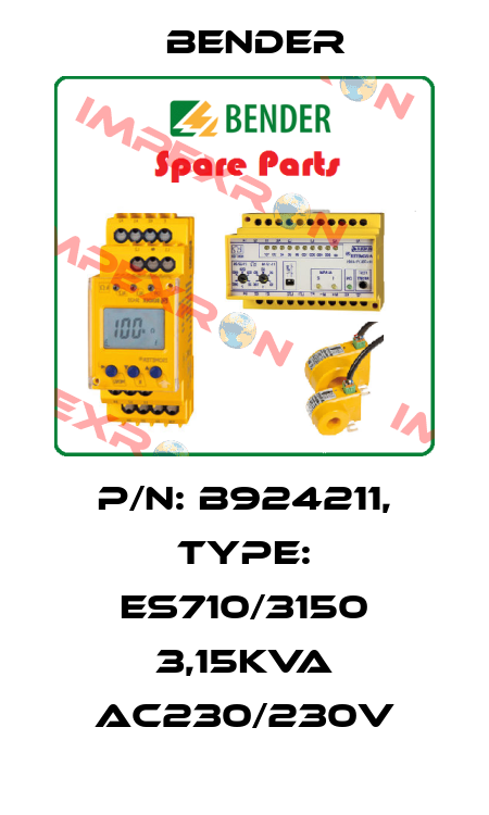 p/n: B924211, Type: ES710/3150 3,15kVA AC230/230V Bender