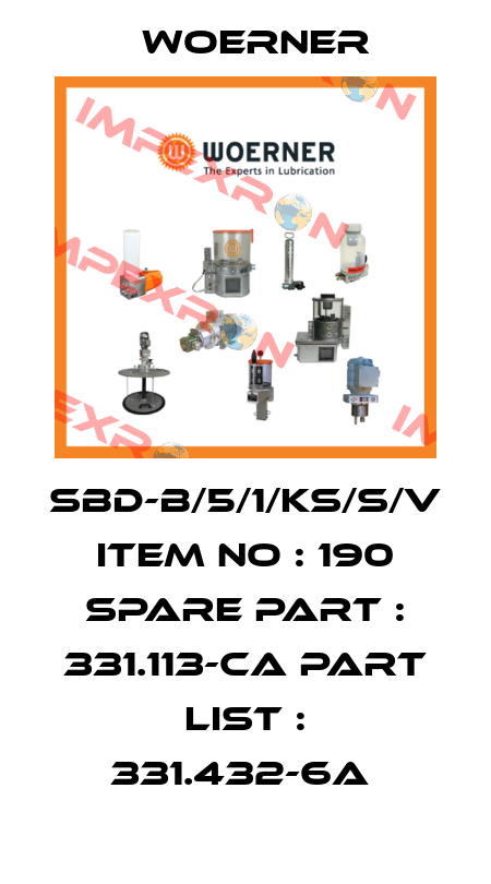 SBD-B/5/1/KS/S/V ITEM NO : 190 SPARE PART : 331.113-CA PART LIST : 331.432-6A  Woerner