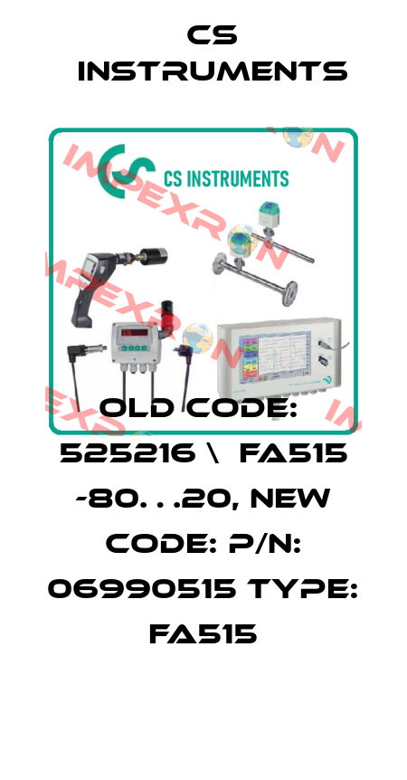 old code:  525216 \  FA515 -80…20, new code: P/N: 06990515 Type: FA515 Cs Instruments