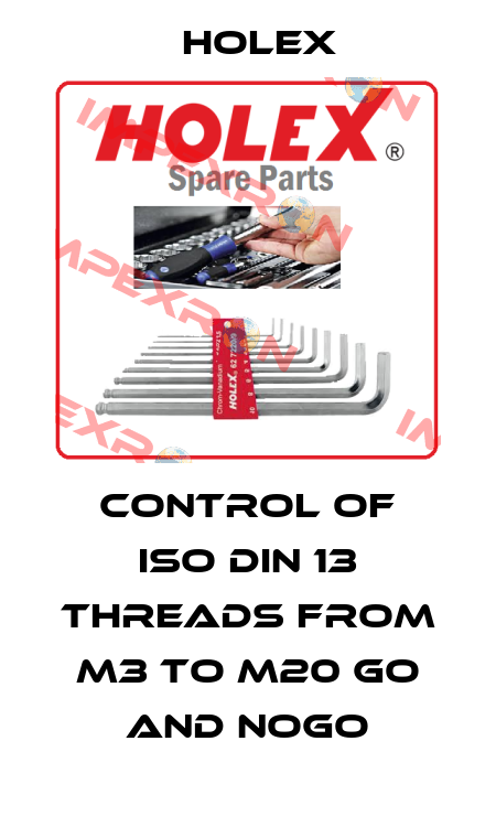 Control of ISO DIN 13 threads from M3 to M20 Go and Nogo Holex