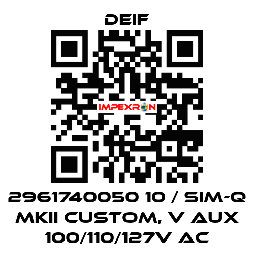 2961740050 10 / SIM-Q MKII CUSTOM, V aux 100/110/127V AC Deif