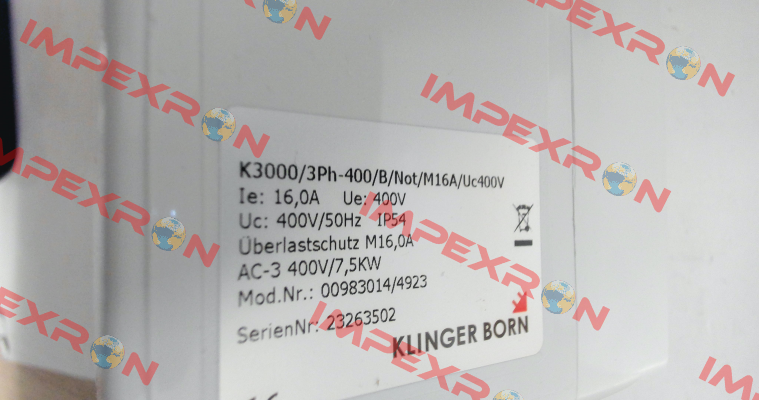 0098.3014 (K3000/3Ph-400V/B/Not/MxA/Uc400V) Klinger Born