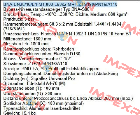 BNA-EN20/16/B1-M1,800-L60x2-MRF-ZTS190/PN16/A110 Ksr Kuebler