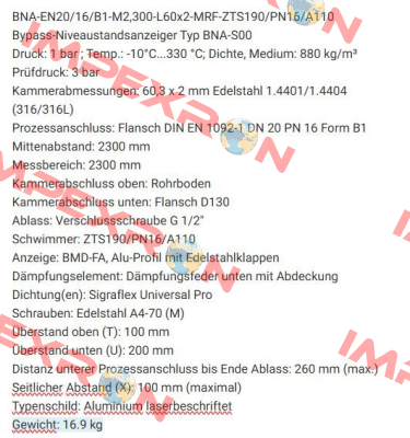 BNA-EN20/16/B1-M2,300-L60x2-MRF-ZTS190/PN16/A110 Ksr Kuebler