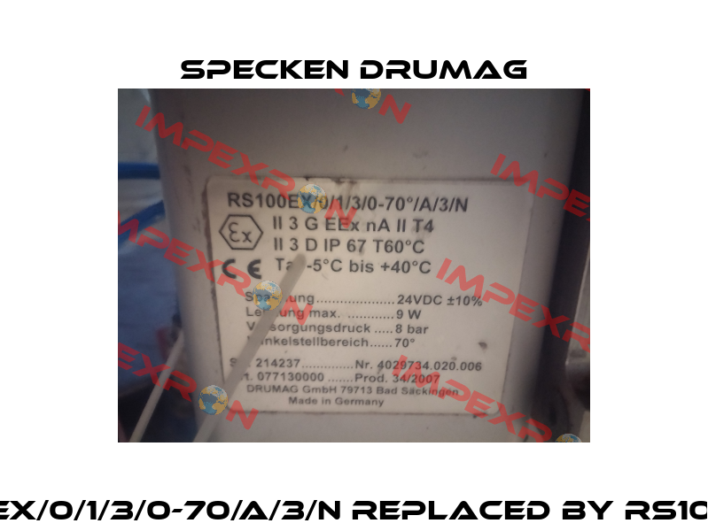 Obsolete  RS100EX/0/1/3/0-70/A/3/N replaced by RS100/0/1/3/0-70°/C/3/N Specken Drumag