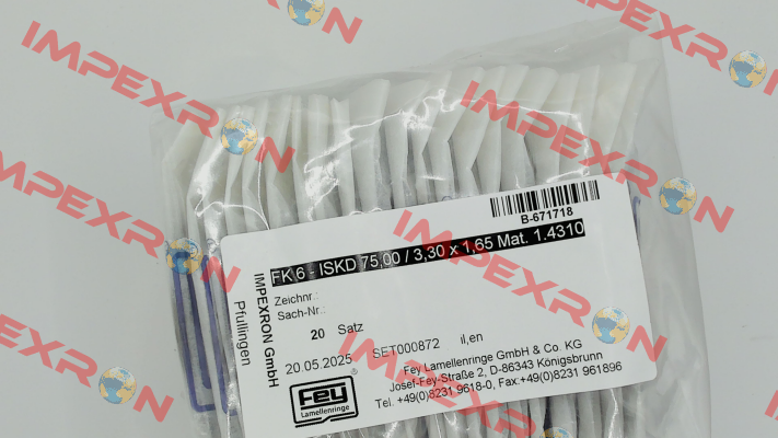 FK 6 - ISKD 75,00 / 3,30 x 1,65 Mat. 1.4310 Fey