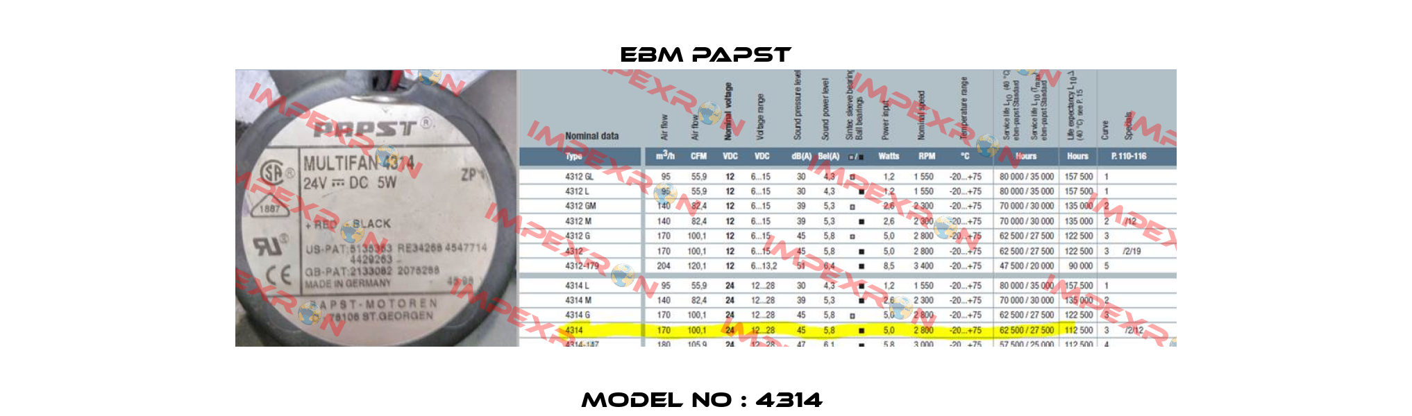 Model no : 4314  EBM Papst