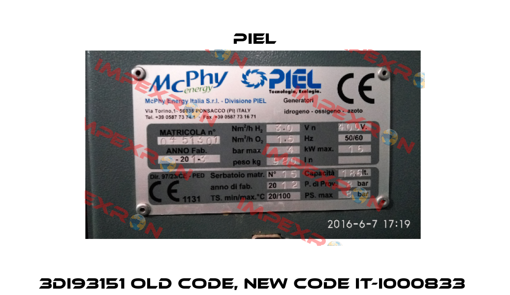 3DI93151 old code, new code IT-I000833  PIEL