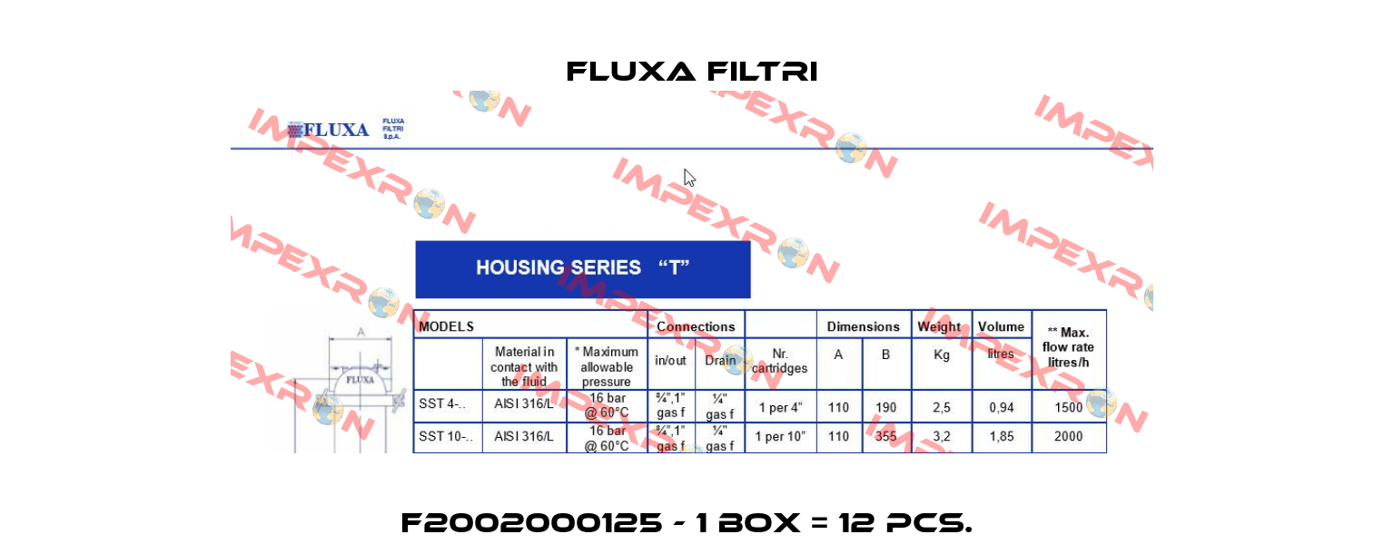 F2002000125 - 1 box = 12 pcs.  Fluxa Filtri