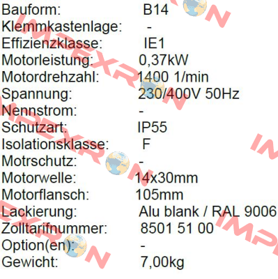 MOT. ELVEM KW0,37 HP0,5 4P PAM71B B14 IE1 Elvem