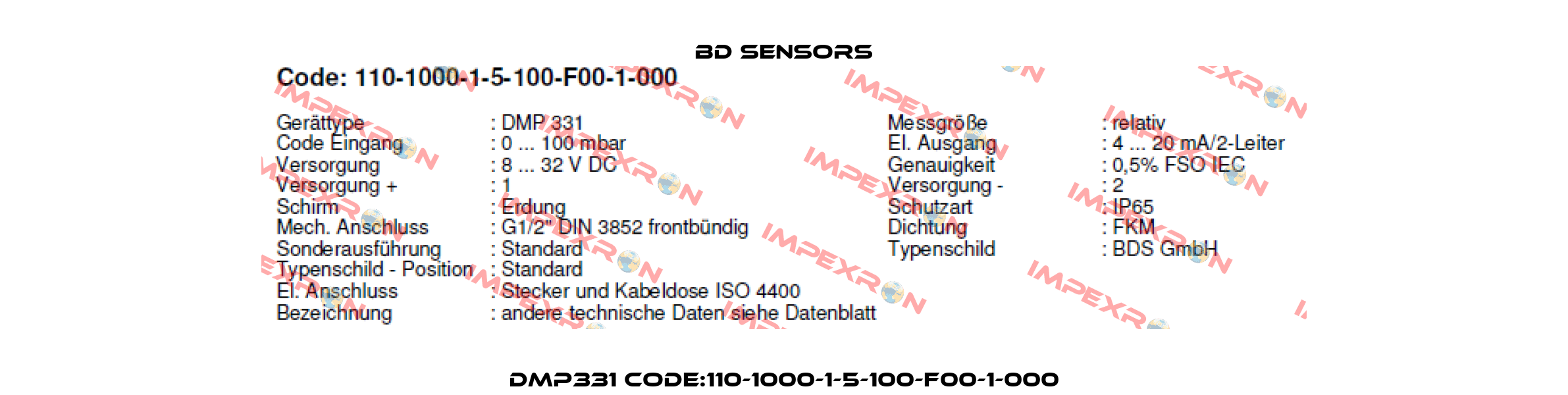 DMP331 Code:110-1000-1-5-100-F00-1-000 Bd Sensors