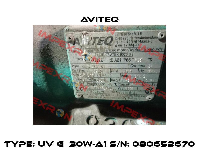 Type: UV G  30W-A1 S/N: 080652670 Aviteq