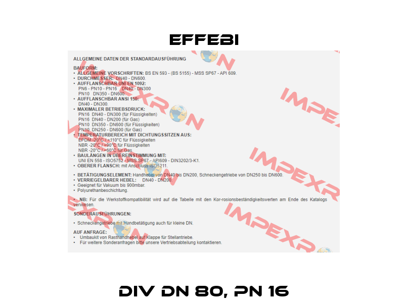 DIV DN 80, PN 16 Effebi