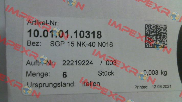 10.01.01.10318 / SGP 15 NK-40 N016 Schmalz