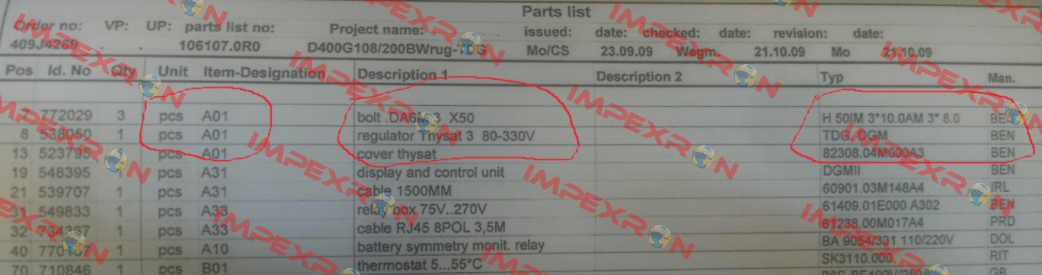 538050 obsolete,replaced by 10091560  Benning