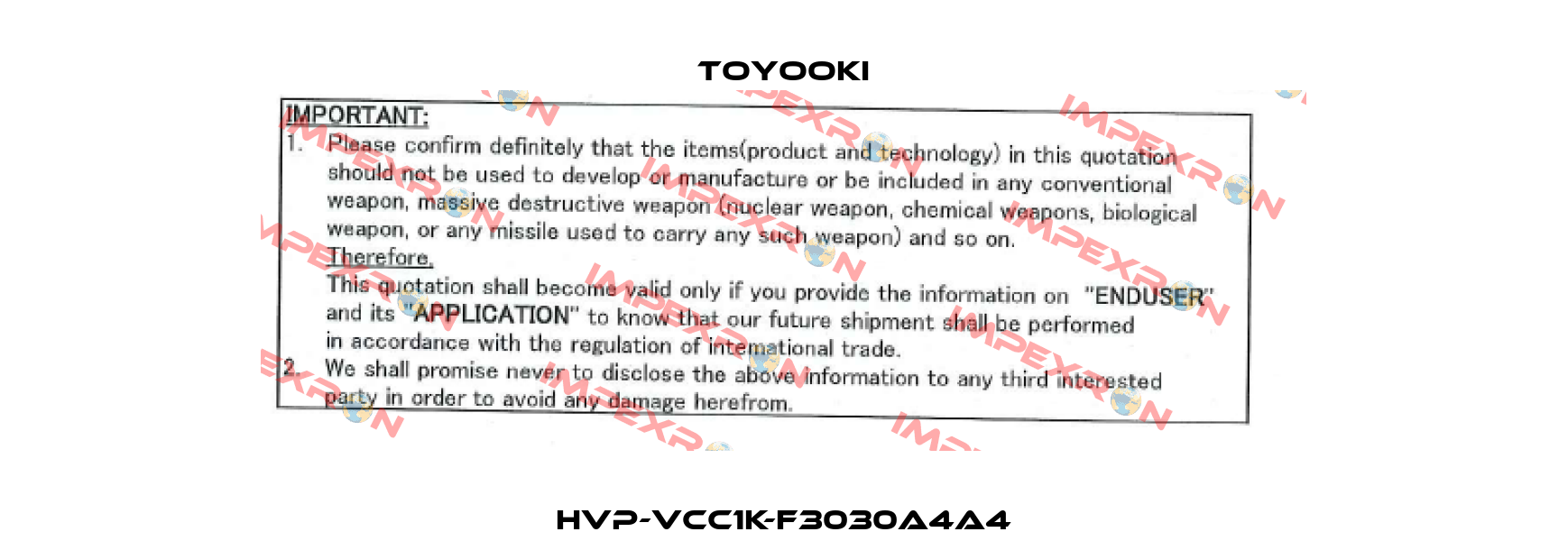 HVP-VCC1K-F3030A4A4 Toyooki