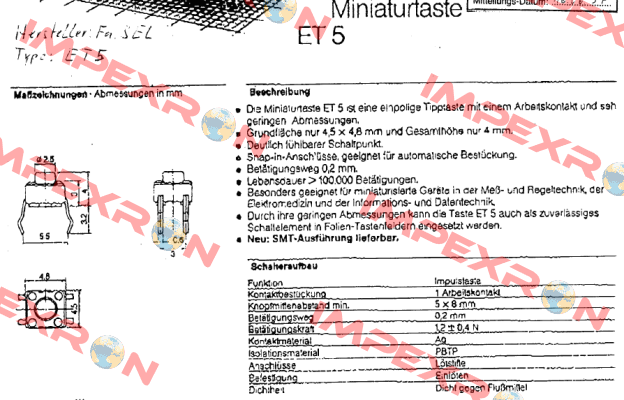 Type ET5 obsolete  Sel