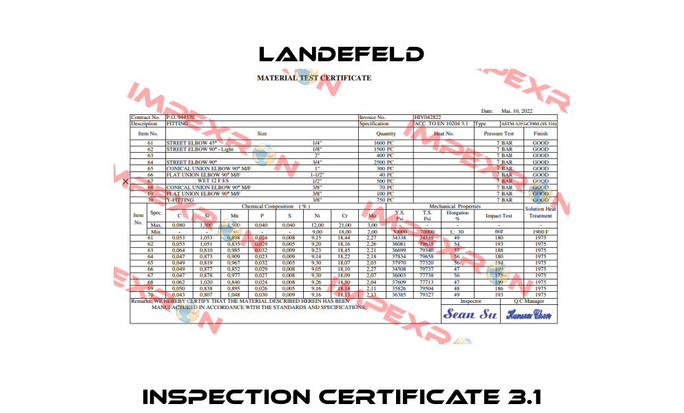 Inspection certificate 3.1 Landefeld