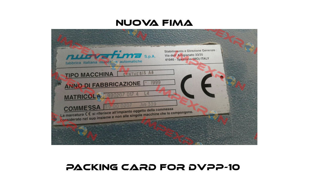 Packing Card For DVPP-10  Nuova Fima
