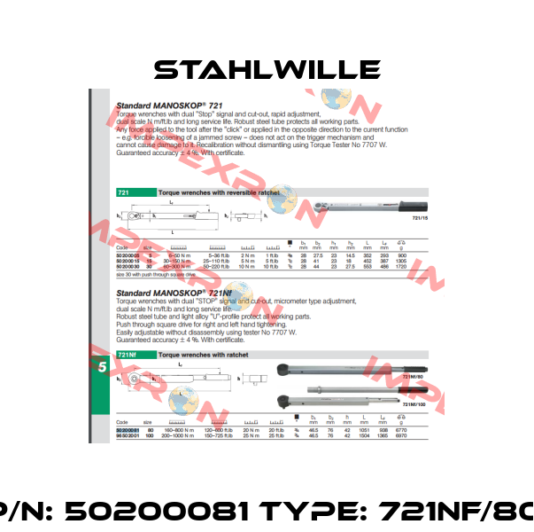 P/N: 50200081 Type: 721NF/80  Stahlwille